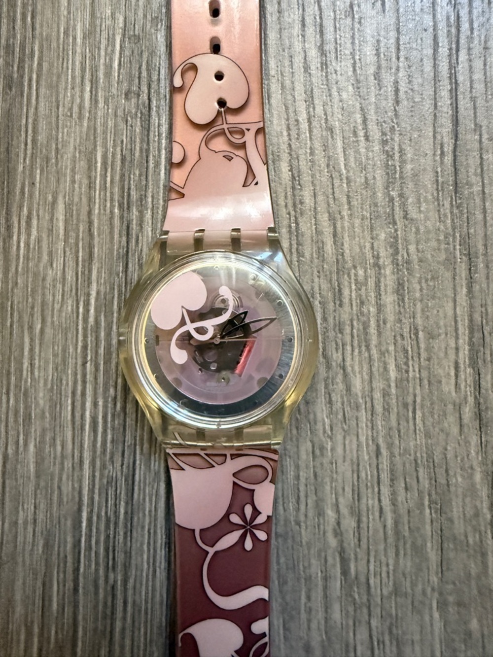 Swatch Pink Floral Pattern Silicone Watch with Clear Case